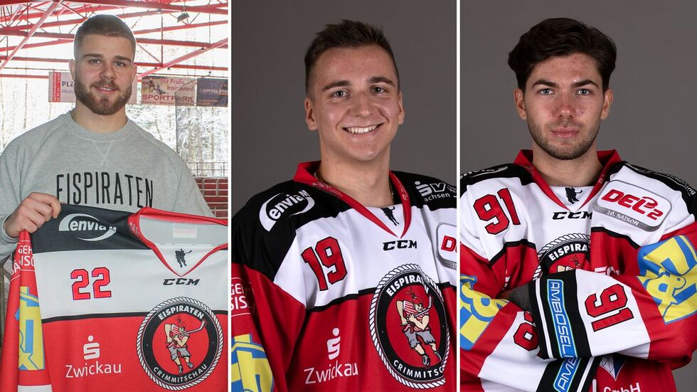 V.l.n.r.: Jannis Kälble, Lucas Böttcher und Tamás Kánya bleiben für ein weiteres Jahr bei den Eispiraten.