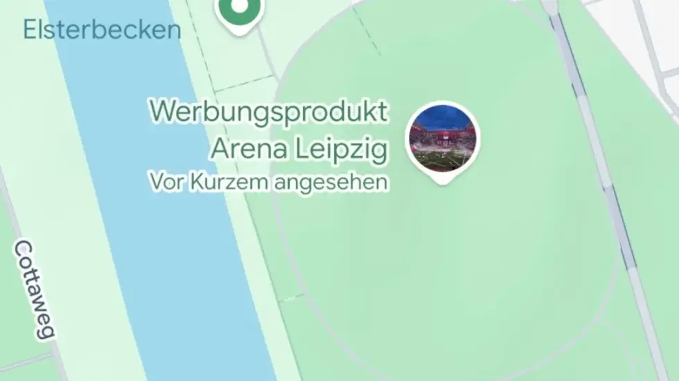 Bei Google-Maps wurde das Fußballstadion von RB Leipzig ("Red Bull Arena Leipzig") umbenannt - inzwischen wurde das wieder rückgängig gemacht.