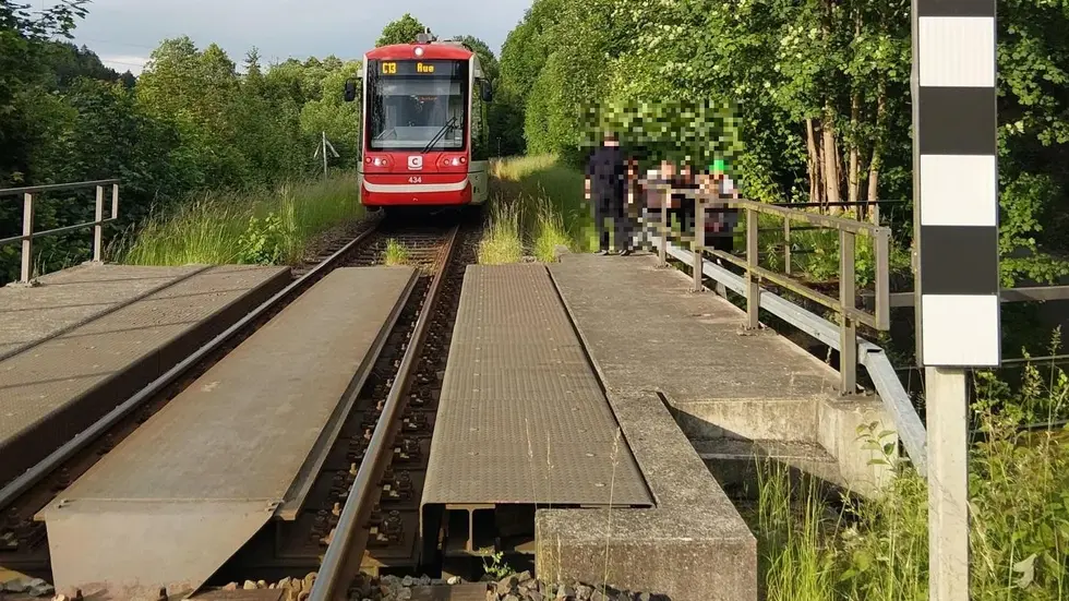 Drei elfjährige Mädchen waren mit Inlinern auf dieser schmalen Bahnbrücke zwischen Dittersdorf und Burkhardtsdorf unterwegs. Eine Lokführerin verhinderte Schlimmeres.