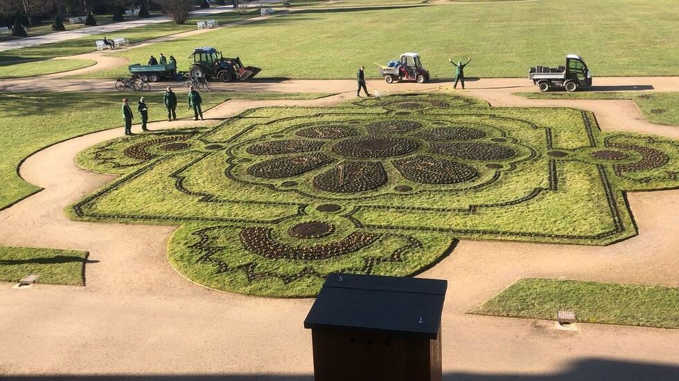 Die Gärtner im Großen Garten bei den Pflanzarbeiten.