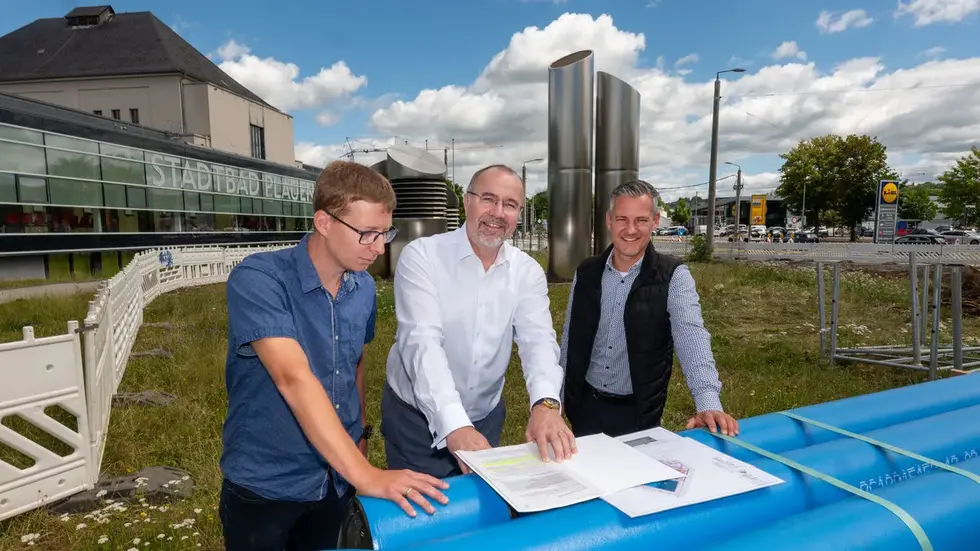 Projektleiter Robert Rödel, Oberbürgermeister Steffen Zenner und Architekt Rene Franke (v.l.n.r.)