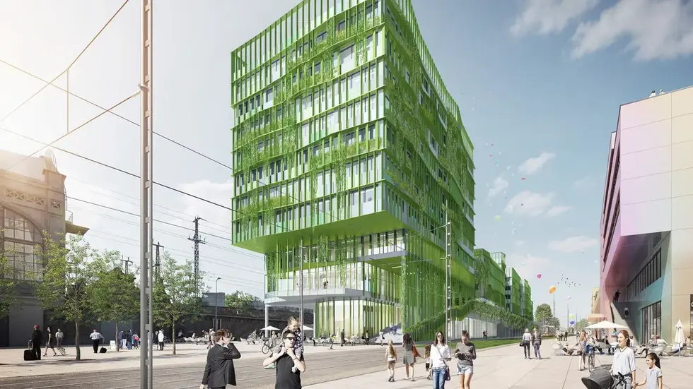 So soll das Busterminal mit Fahrradparkhaus und Büros aussehen 