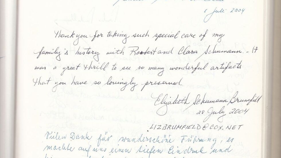2004 hatte sich Liz Brumfield schon einmal in das Gästebuch des Schumann-Hauses eingetragen. 
