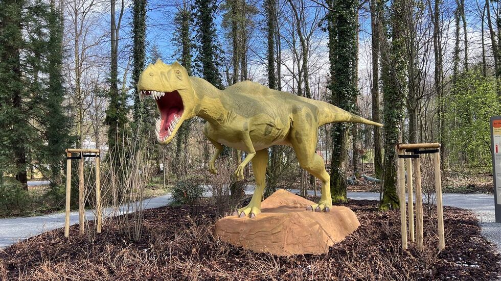 Ein neuer Hingucker: Der Metriacanthosaurus ist nun im "Jura"-Themengebiet zu Hause. Er entstand seit der vergangenen Saison als Live-Baustelle. 