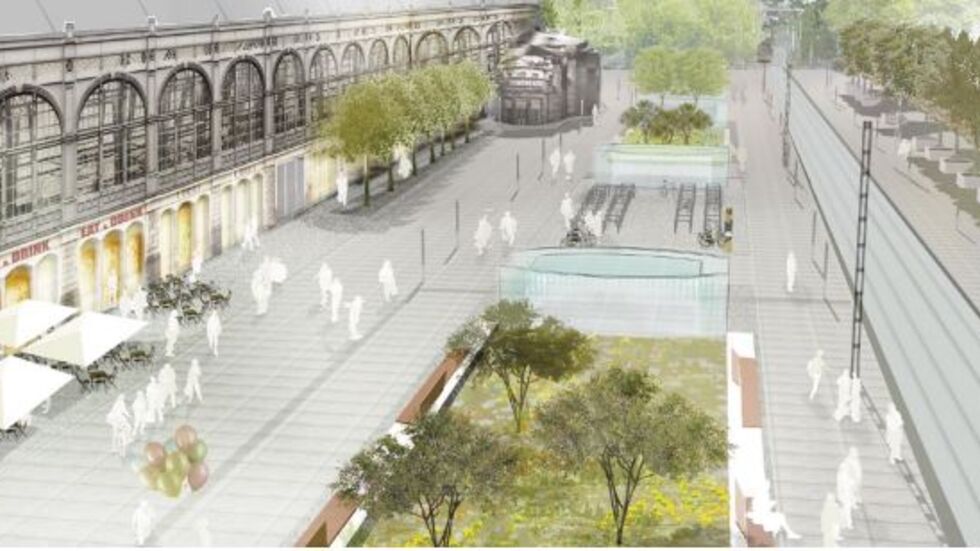 Zwischen den Brunnenbecken soll Grün entstehen, dazu zusätzlich Bäume gepflanzt 