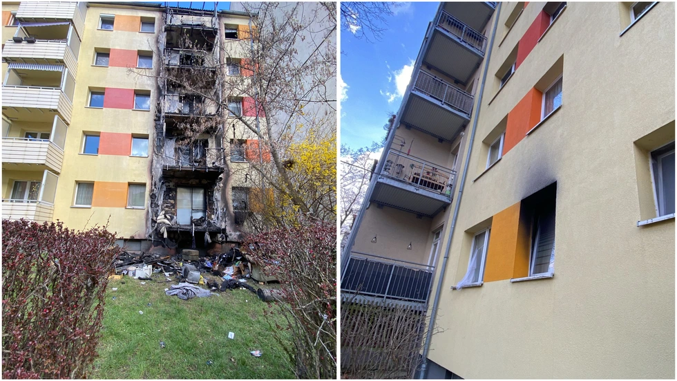 Die Brandschäden an der Vorder- und Rückseite des Wohnhauses an der Elsterstraße sind auch Tage später deutlich sichtbar.