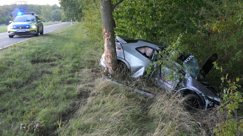 Der Fahranfänger (21) krachte nach dem missglückten Überholmanöver seitlich gegen einen Straßenbaum.