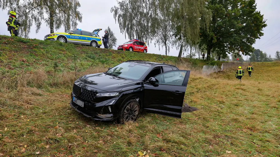 Das Auto kam auf einer Wiese zum Stehen.