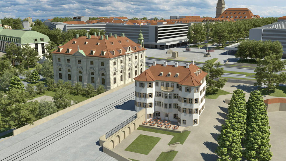 So könnte das neue Narrenhäusl an der Augustusbrücke am Ende aussehen - Grundlage ist das historische Gebäude