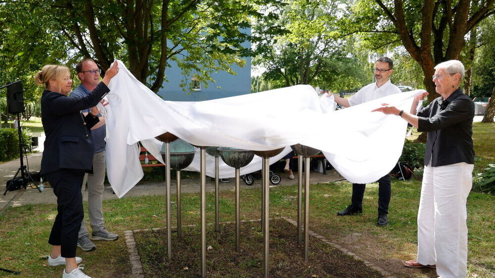 Der ehemalige Kugelbrunnen aus dem Yorkgebiet wurde zu einer Lichtinstallation umgebaut.