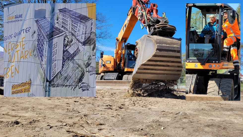Erster Baggeraushub für das "Helios-Quartier" der LebensRäume Hoyerswerda Genossenschaft. Am Schalthebel: Vorstand Axel Fietzek. Erster Baggeraushub für das "Helios-Quartier" der LebensRäume Hoyerswerda Genossenschaft. Am Schalthebel: Vorstand Axel Fietzek.