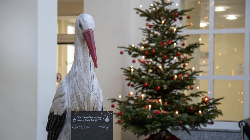 Im Kreißsaal des Klinikums begrüßt der Storch die "neuen Erdenbürger". Im Kreißsaal des Klinikums begrüßt der Storch die "neuen Erdenbürger".