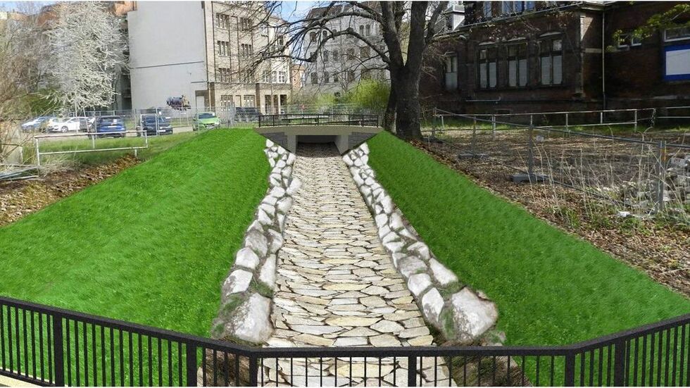 So soll der Moritzbach hinter der Georgenschule in zwei Jahren aussehen - plus Wasser.