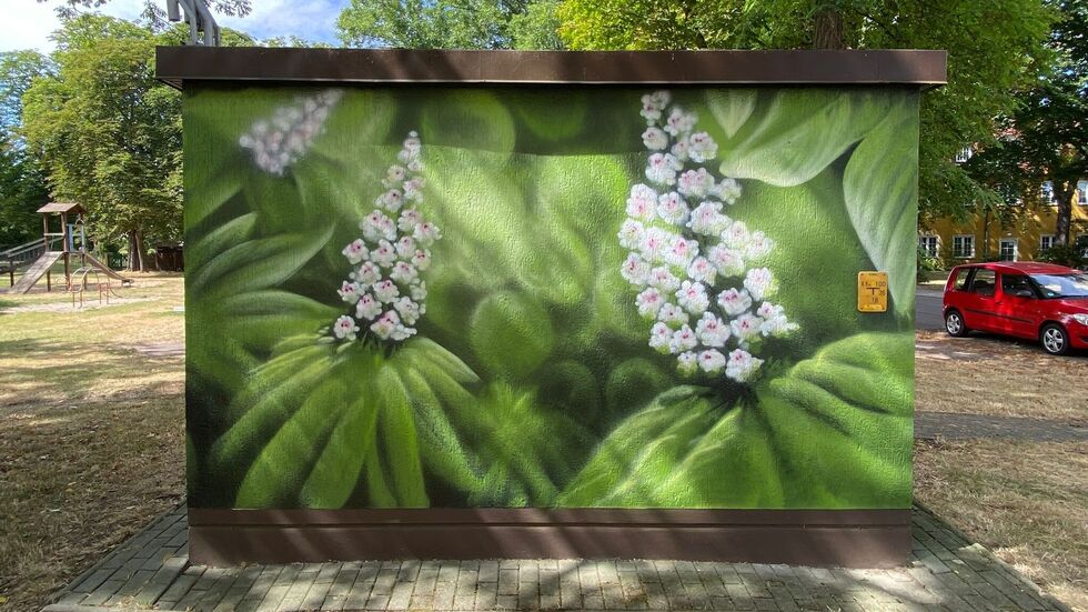 Ein Bild am Mitnetz-Stromhäuschen an der Krakauer Straße in Markranstädt.