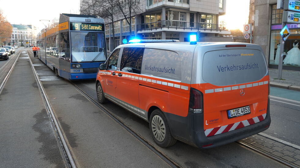 Die Unfallstelle auf dem Martin-Luther-Ring in Leipzig.