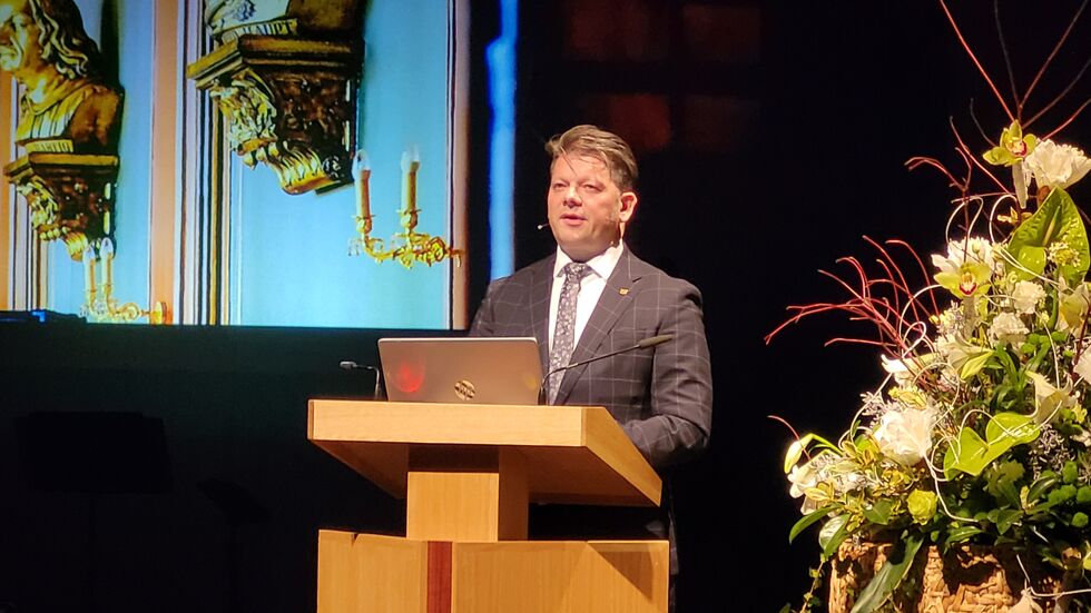 Der Zittauer Oberbürgermeister Thomas Zenker bei seiner Rede zum Neujahrsempfang in dieser Woche.