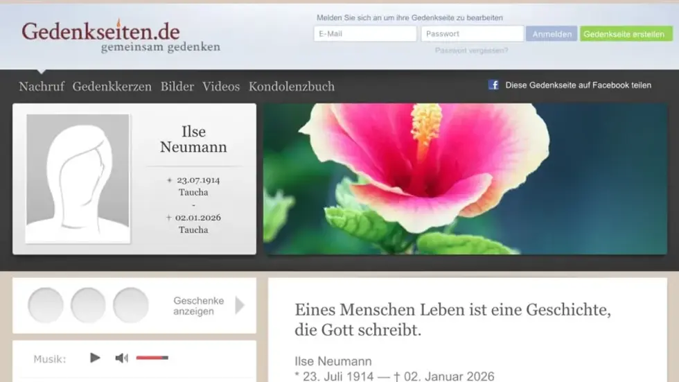Die falsche Todesanzeige von Sachsens vermutlich ältester Frau Ilse Neumann (111), die am 23. Juli 112 Jahre alt wird. Die falsche Todesanzeige von Sachsens vermutlich ältester Frau Ilse Neumann (111), die am 23. Juli 112 Jahre alt wird.