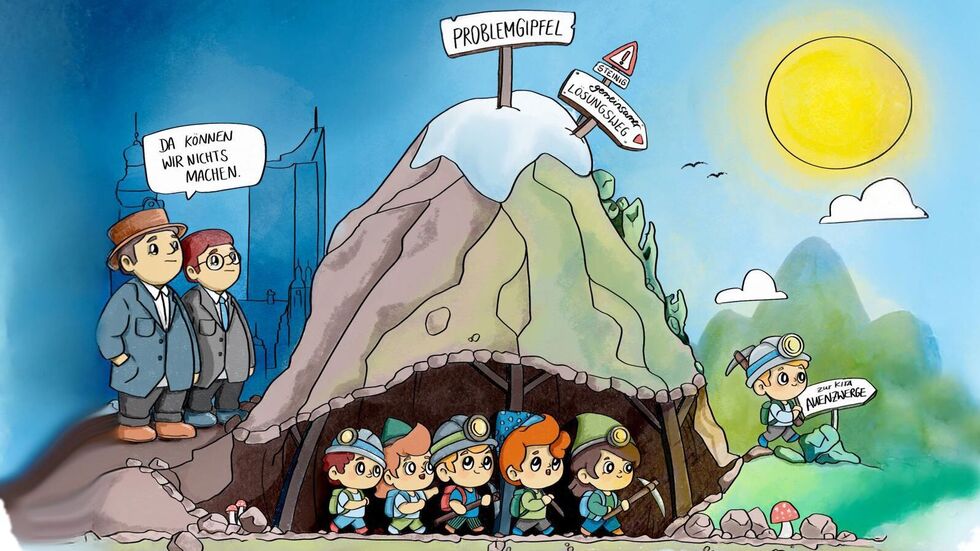 Diese Karikatur ist Teil der Petition zum Erhalt der Leipziger Kita "Auenzwerge". Diese Karikatur ist Teil der Petition zum Erhalt der Leipziger Kita "Auenzwerge".