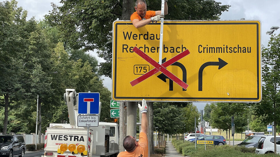 Die B175 wird mitten in der Stadt zur Sackgasse.