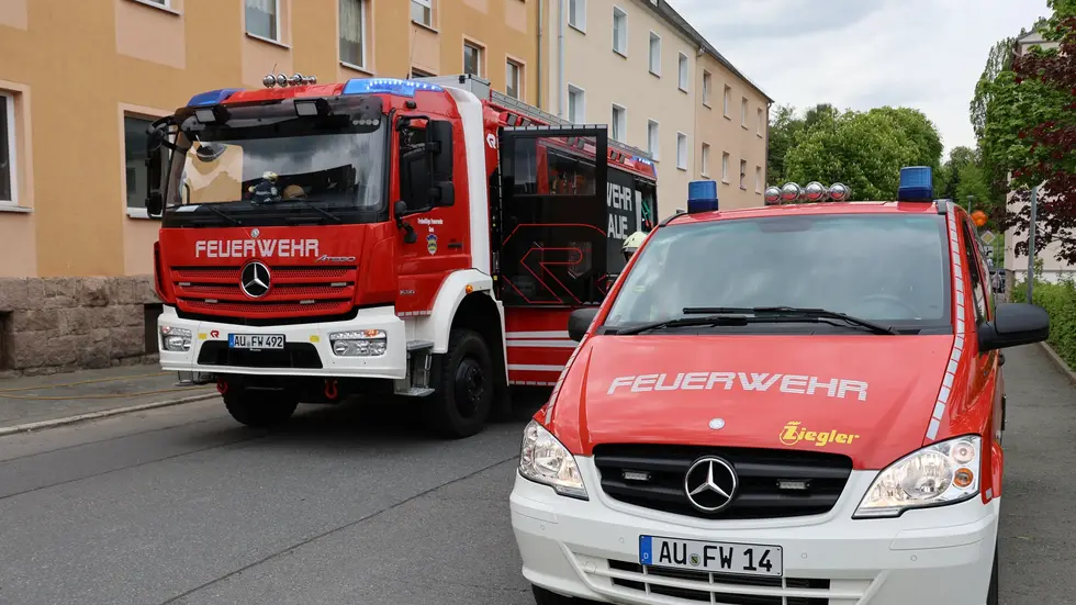 Am Einsatzort in Aue. Am Einsatzort in Aue.