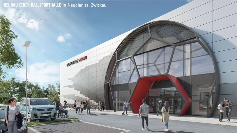 So soll der Eingangsbereich laut Plan des mit dem Bau beauftragten Unternehmens Goldbeck einmal aussehen.