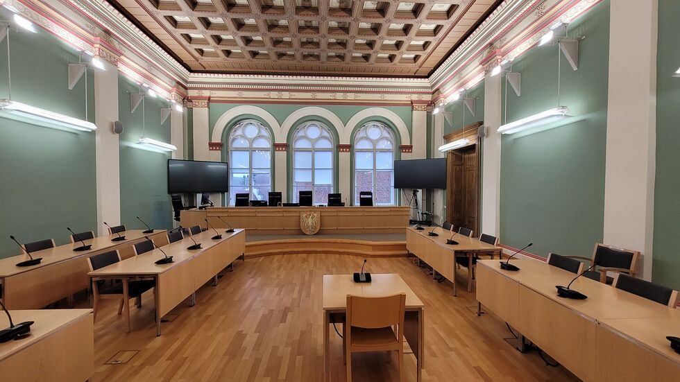 Der große Sitzungssaal des Landgerichts Cottbus
