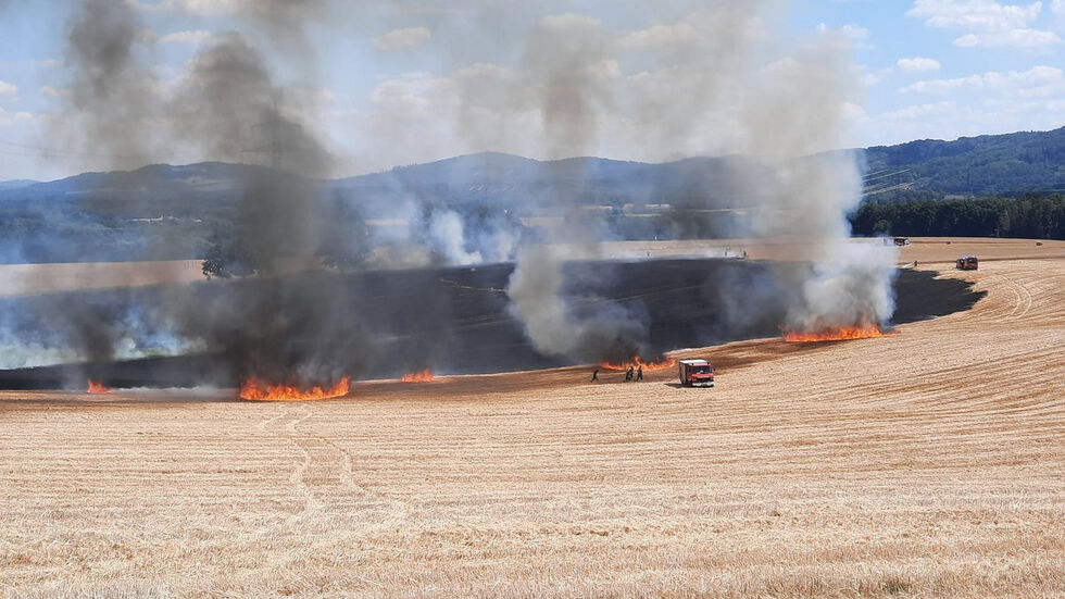 Bei Demitz-Thumitz standen zwischenzeitlich etwa 5 Hektar Wald- und Feldfläche in Flammen.
